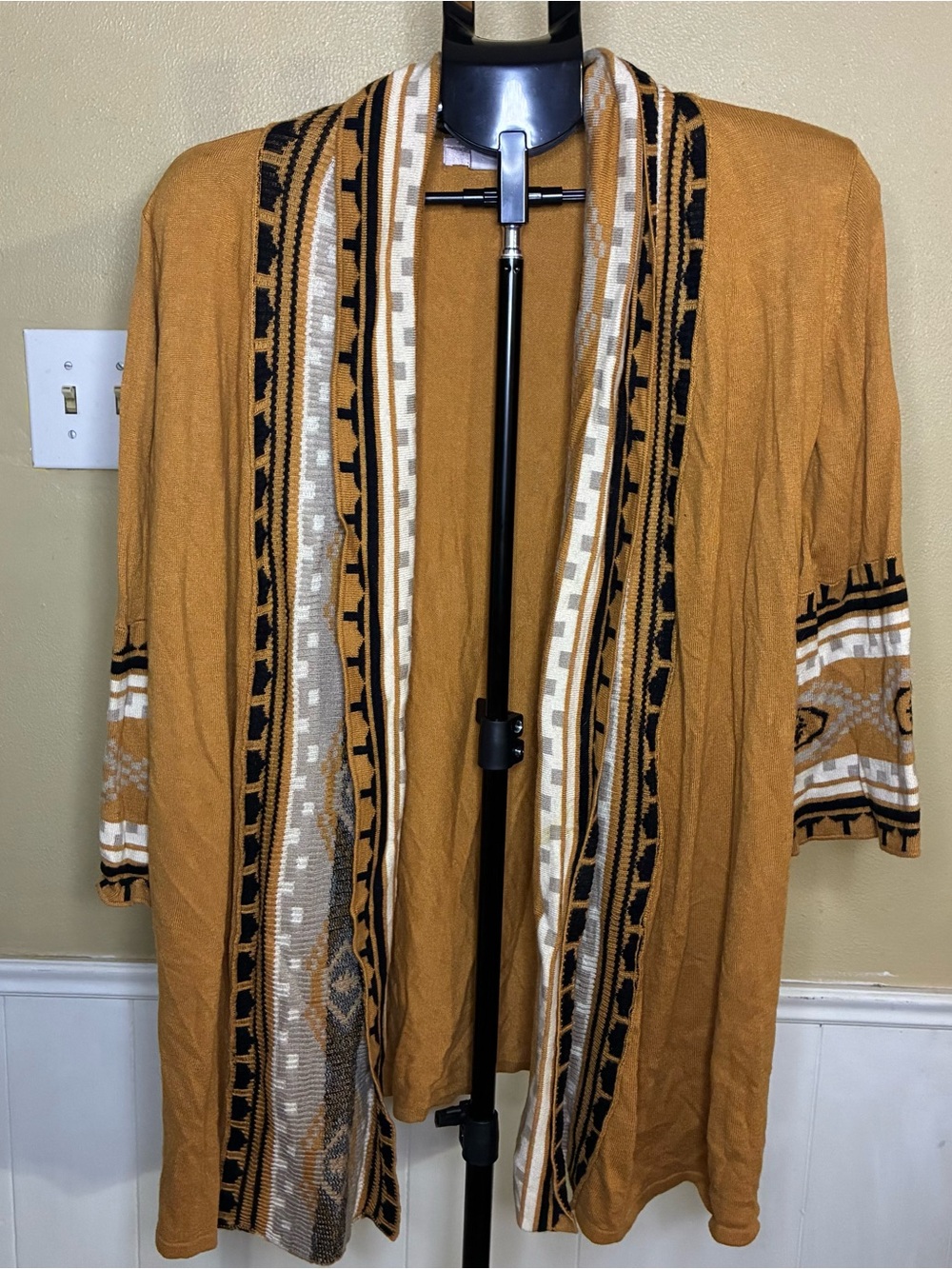 Forever 21 Mustard Open-Front Cardigan with Aztec Trim